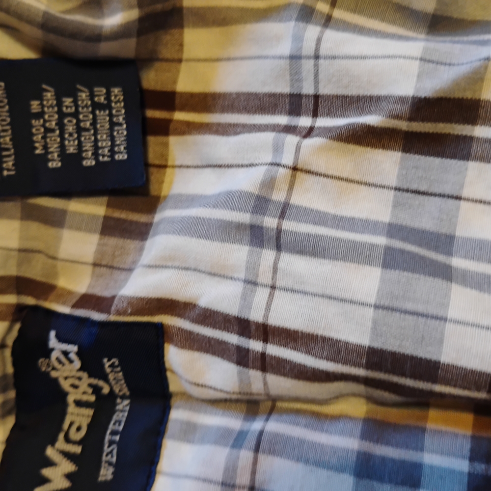 Wrangler Western Plaid Shirt - Blue, Brown, White